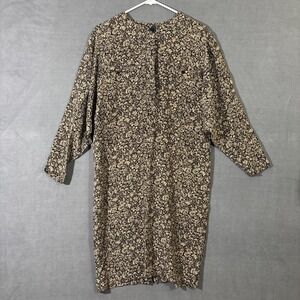 Ann‎ Taylor Silk Dress Size 8 Vintage Tan Black Floral Buttons Art Teacher